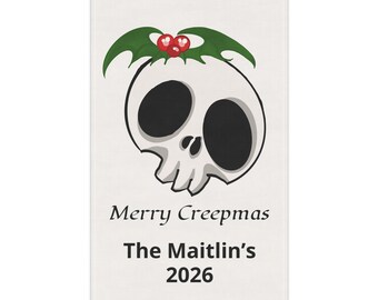 Merry Creepmas Skull with Holly Tea Towel | Personalized Name 2026