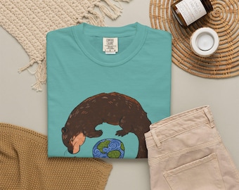 Otter Hugging Earth T-shirt | Cute Wildlife Conservation Shirt