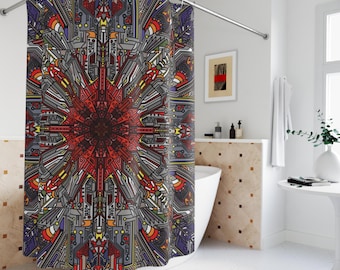 Abstract Geometric Mandala Shower Curtain | Futuristic Symmetry