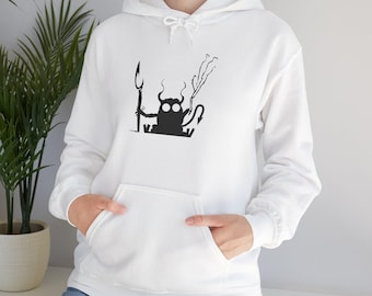 Tiny Demon Peeking Hoodie | Minimal Monster Illustration