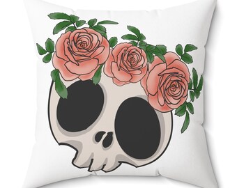 Floral Skull Pillow | Rose Crown Decorative Pillow