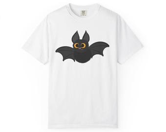 Cartoon Bat Graphic Tee | Halloween Illustration, Garment-Dyed Cotton