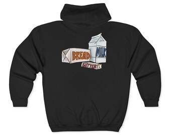 Bread and Milk Illustration Hoodie | Grocery Retro Cartoon