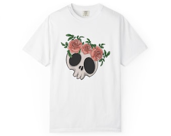 Rose Crown Skull T-shirt | Floral Skull Graphic Tee, Gothic Floral Shirt