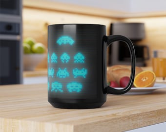 Retro Cosmic Invaders Game Screen Mug 15oz | Arcade Video Game Design