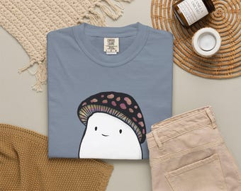Mushroom Bean Character T-Shirt | Kawaii Fungi Art Tee