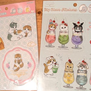 Mofusand Big Clear Stickerbogen - Tapioca - Soda - Ice Nyan - Meerestiere, Mofusand x Sanrio Hello Kitty My Melody Kuromi Cinnamoroll