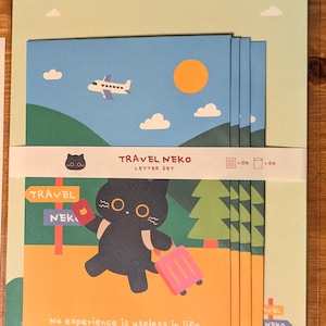 Juego de cartas de Travel Neko Cat con hoja de pegatinas