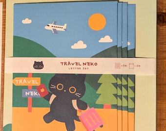 Traveling Cat Letter Writing Set with Sticker Sheet, Made in Japan