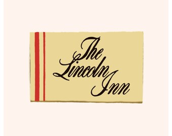 Matchbook Illustration Print - Instant Download - 80's New York City Restaurant - The Lincoln Inn