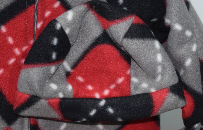 Baby Bunting with hat in Argyle in Grey and Black print fleece outerwear Red