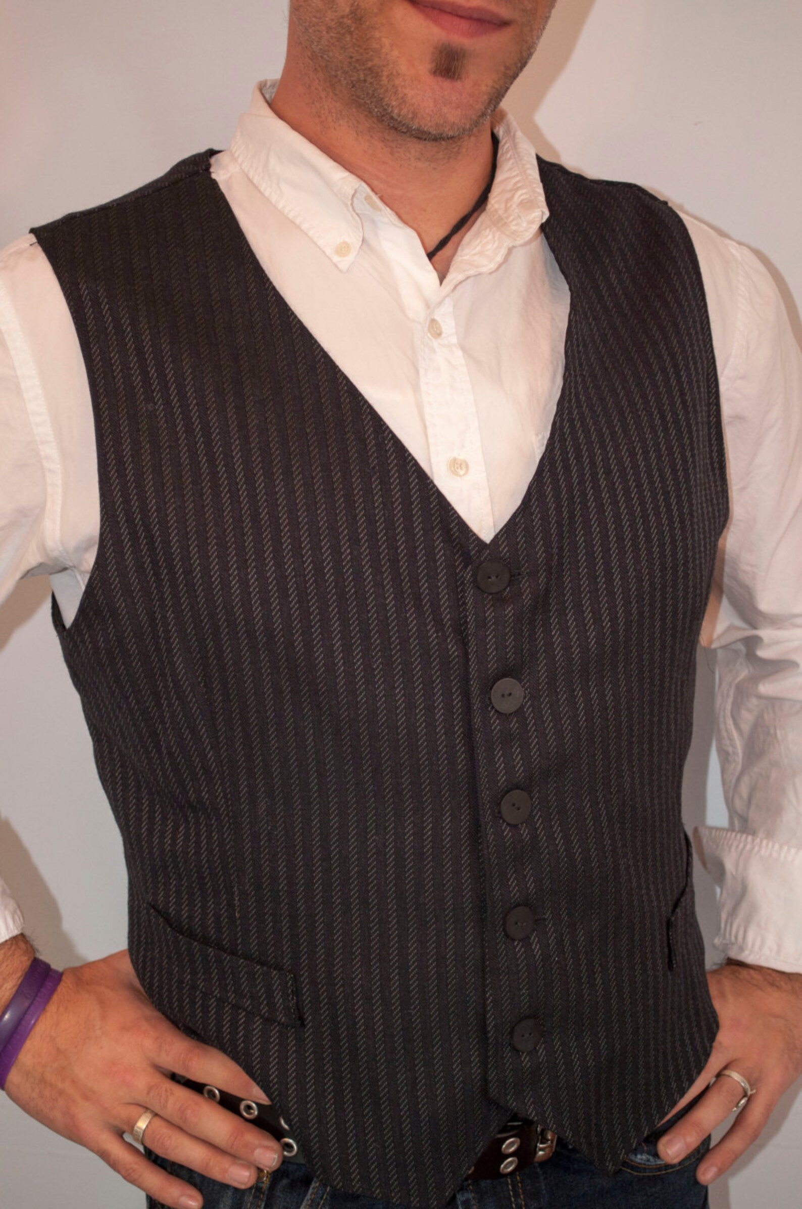 Men's Vest Classic Charcoal With Lighter Grey Stripe Vest Etsy Sweden