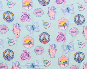 peace signs butterflys and sea turtles print flannel 3 yards with shipping included