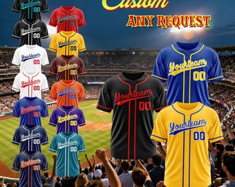 Camiseta de béisbol personalizada con nombre, número y logotipo. Diseña tu propia camiseta. Uniforme de equipo personalizado para aficionados al béisbol.