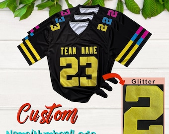 Custom Glitter Football Jersey, Personalized Sequin Team Uniform Group Matching Jersey, Glitter Team Name Number Jersey Shirt