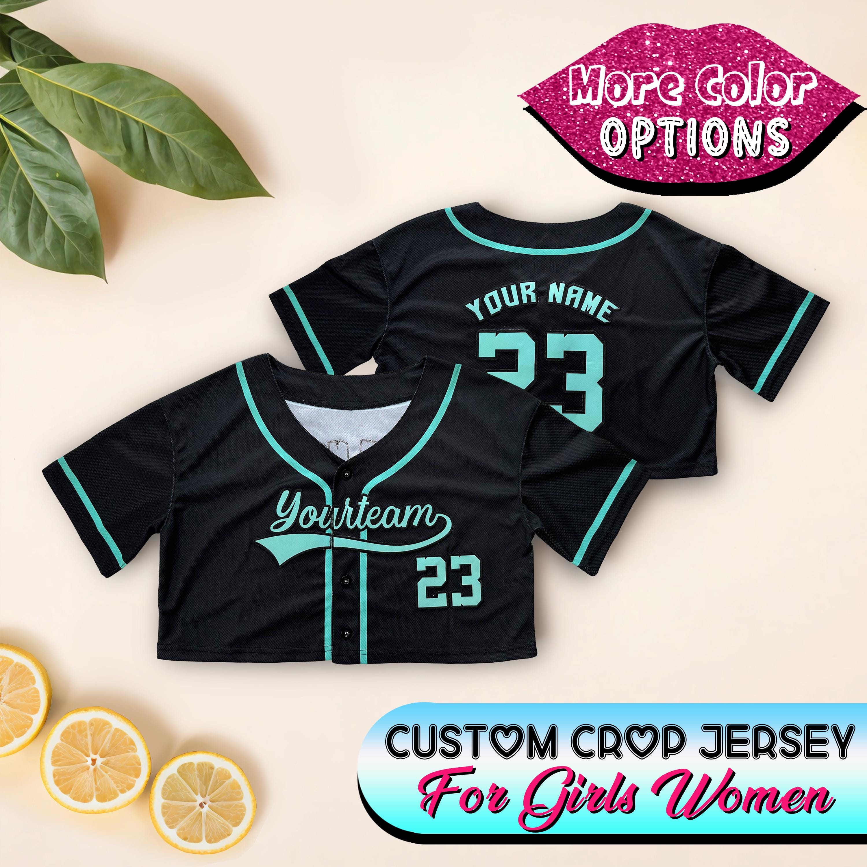 Custom Crop Baseball Jersey, Personalized Name Number Crop Tops Team Shirt, Summer Casual Blouse For Women Girls Baseball Fan