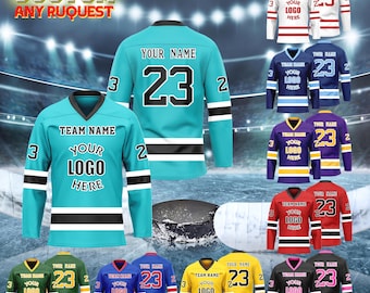 Custom Hockey Jersey, Personalized Team Name Number Hockey Long Sleeve Jersey For Men Women Youth Kids, Sports Uniform Football Jersey