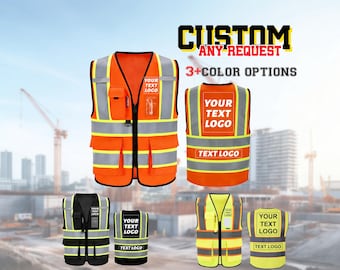 Custom High-Vis Safety Vests, Construction Vest, Personalized Printed Name Logo Text Company Work Vest, Reflective Workwear for Men Women