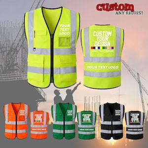 Custom Safety Vests, High Visibility Vests, Personalized Printed Your Logo Name Text Company Work Vest, Reflective Workwear for Men Women