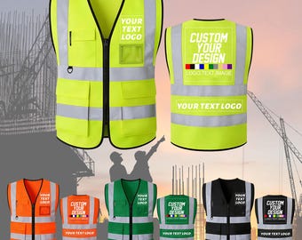 Chalecos de seguridad personalizados, chalecos de alta visibilidad, chalecos de trabajo con logotipo impreso personalizado, nombre y texto de empresa, ropa de trabajo reflectante para hombres y mujeres.
