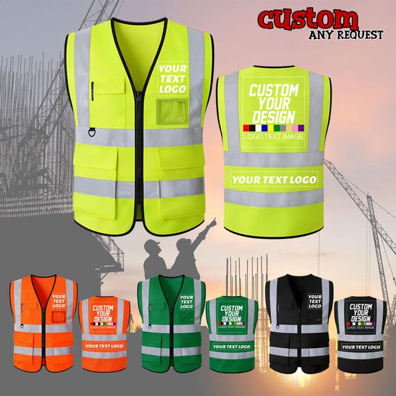 Custom Safety Vests, High Visibility Vests, Personalized Printed Your Logo Name Text Company Work Vest, Reflective Workwear for Men Women