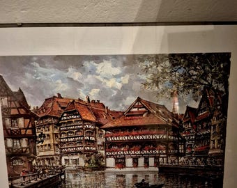 Signed Lithograph print by Maurice Legendre titled Strasbourg-Maison des Tanneurs.