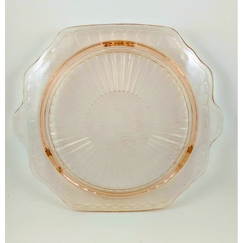Pink Depression Glass Footed Cake Plate Mayfair Open Rose by Etsy