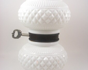 Vintage Milk Glass Lamp Body Replacement Part Double Globe Diamond Pattern with Turn Key