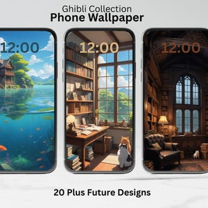 Studio Ghibli Inspired Designs Phone Wallpaper Anime Whimsical Background Lofi Library Booklover