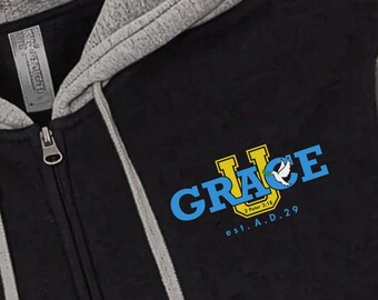 Retro Collegiate Hooded Varsity Jacket, Christian Streetwear Full Zip Letterman Bomber Hood Sweatshirt