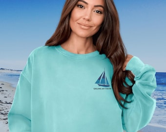 Christian Sailing Boat Sweatshirt, Faith-Based Nautical Pullover