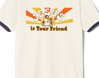 Retro 70s Graphic T-Shirt : Christian Ringer Tee Summer Top