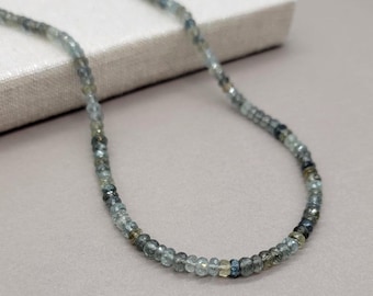 Moss Aquamarine Beaded Necklace, 14K Gold-Filled Faceted Natural Gemstone Jewelry