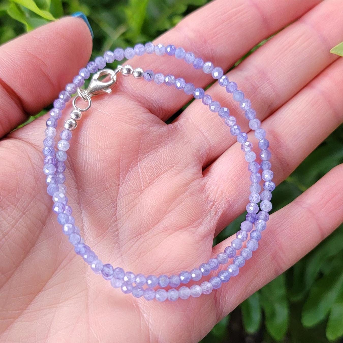 Tanzanite Choker Necklace, Purple Gemstone stacking necklace, Violet Flame Energy, Throat Chakra Jewelry, Tanzanite Beaded Necklace