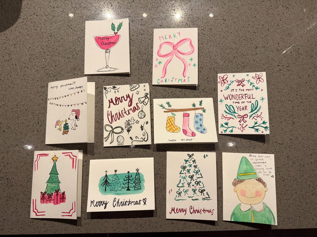Hand Painted Holiday/christmas Cards: Set of 5 - Etsy