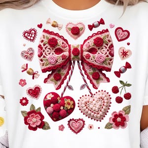 Coquette Valentine PNG / Fiocco e ciliegia finti all'uncinetto, design 3D a sbuffo (download digitale)