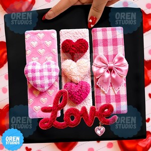 Valentine Swatch PNG, Faux Yarn, Plaid Bow, Love Script (Digital Download)
