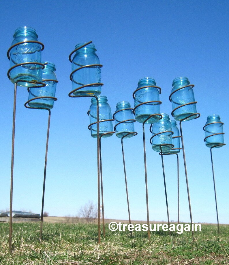 Garden Stake Mason Jar Outdoor Candle Holders Solar Light Etsy