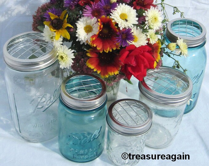 Mason Jar Flower Lid Mixed Sizes 5 Upcycled FLOWER FROG LIDS Etsy