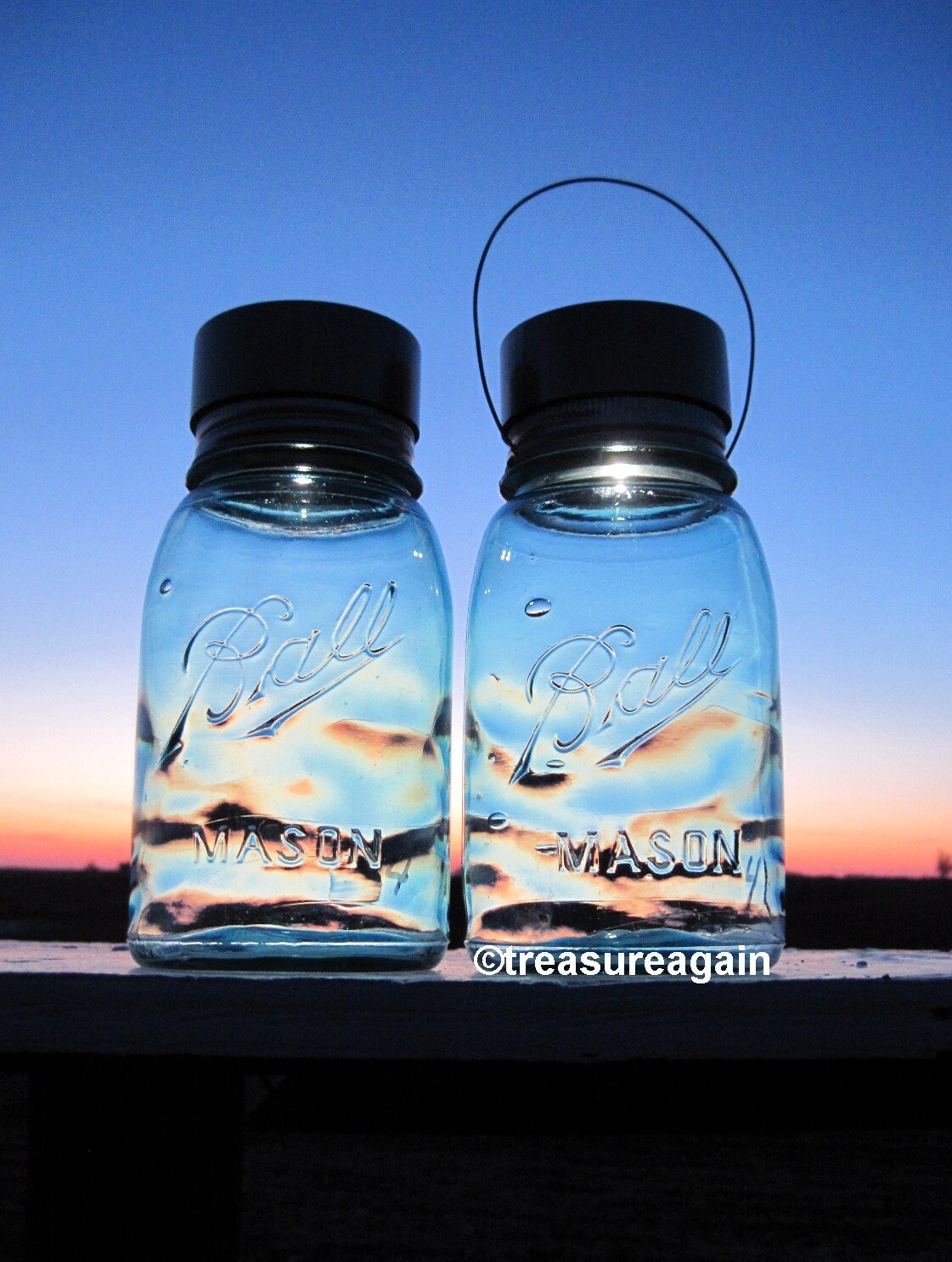 Wavy Blue Glass Lights 2 Hanging Mason Jar Solar Lights Etsy