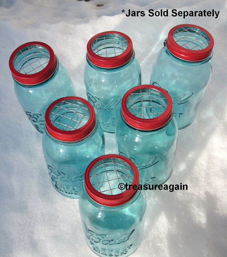 Mason Jar Flower Frog Red Lids DIY Mason Jar Wedding Etsy