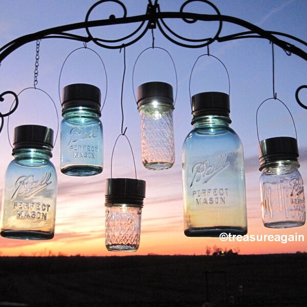 Garden Solar Jar Lights 6 Mason Jar Solar LIDS Garden Decor, Weddings, Outdoor Garden Lighting, Hanging Mason Jar Light LIDS ONLY, No Jars