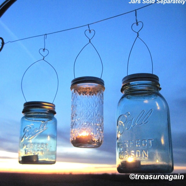 8 DIY Love You Lantern Jar Hangers, Heart Mason Jar Wedding Hanging Candle Jar or Flower Vase Lids, No Mason Jars