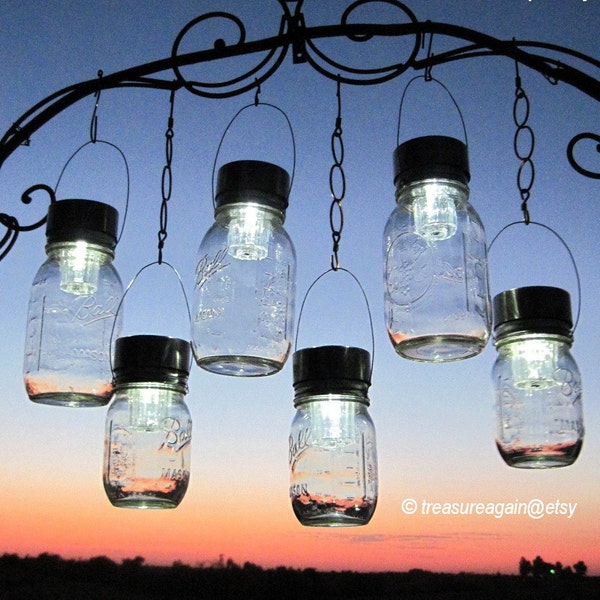 Outdoor Event Lighting Mason Jar Solar Lights Wedding Lights, Hanging Lanterns for Parties, Garden or Events 6 Silver Lights,  no jars