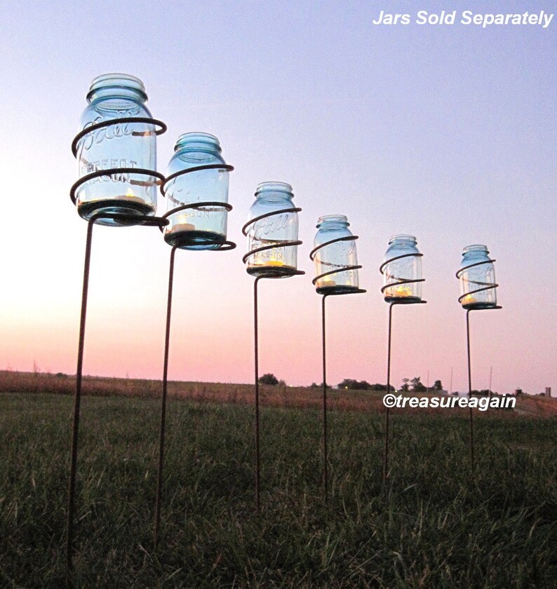 Garden Stake Mason Jar Outdoor Candle Holders Solar Light Etsy