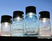 Plastic Mason Jar Solar Lids 4 Outdoor Patio Garden Lights, Deck Porch Upcycled Black Mason Jar Solar Light Lids Only, No Jars