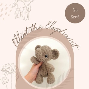 Elliot the Elephant with Bonnet Crochet Pattern | No Sew Low Sew Crochet Amigurumi Plush Elephant Pattern | Baby Elephant Crochet Pattern