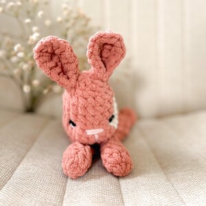 Crochet Bunny Snuggler | Crochet Amigurumi Bunny | Pink and White Bunny Lovey | Baby Shower Birthday Gift