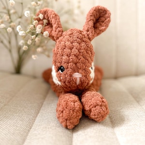 Crochet Bunny Snuggler | Crochet Amigurumi Bunny | Brown and White Bunny Lovey | Baby Shower Birthday Gift