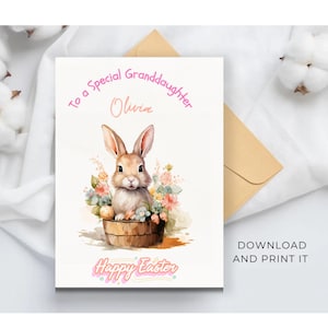 Carte de Pâques personnalisée - Cadeau de Pâques lapin personnalisé pour enfants, petits-enfants, cousin, bébé - Lapin aquarelle mignon - Joyeuses Pâques
